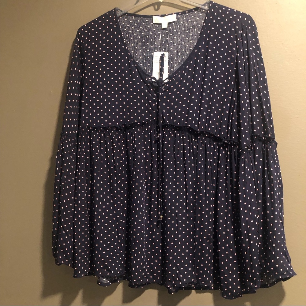 Weekend Suzanne Betro Polka Dot Peplum Babydoll Top 1X